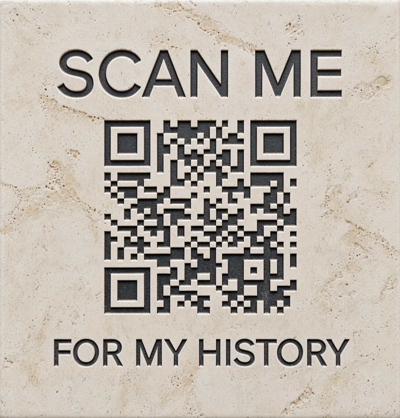 An Ivory Stone tile with a QR code