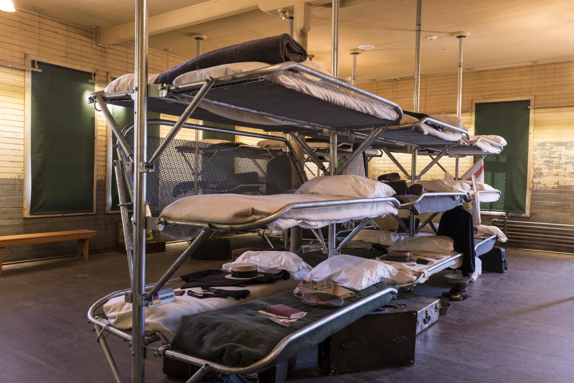 The dormitory, bunks three high, photographed in 2013.