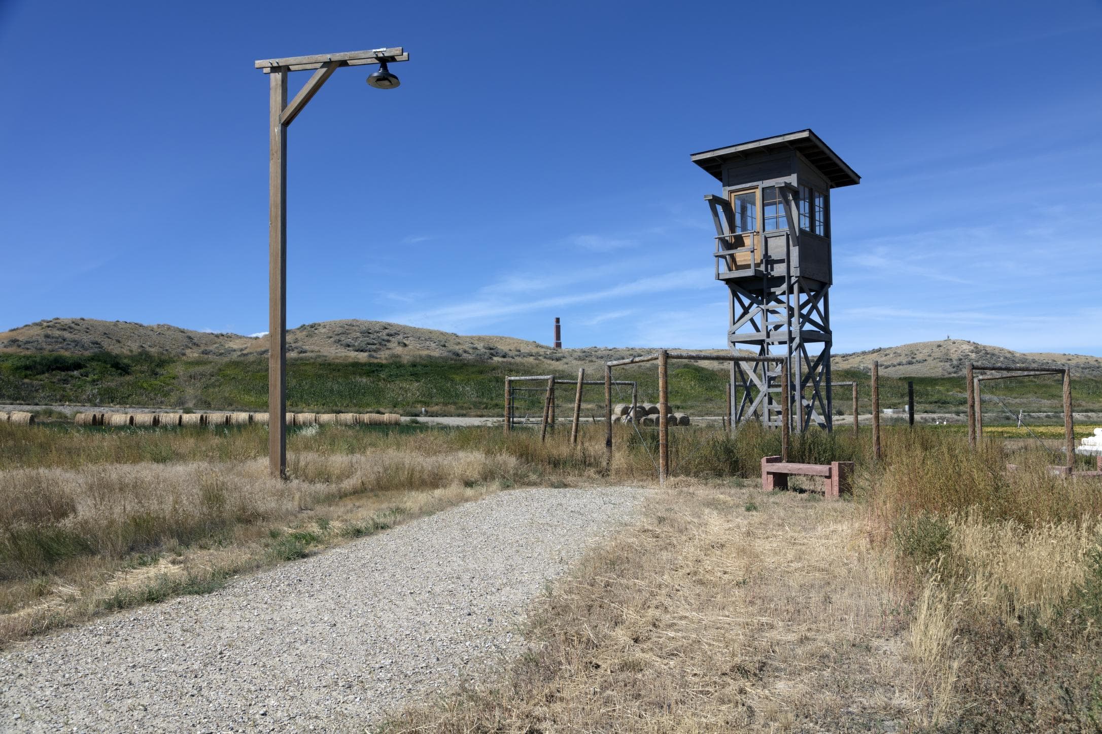 A surviving guard tower on the site, photographed in 2015.