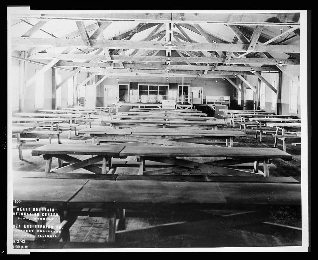 The hospital mess hall, empty. The Army Engineers printed their own caption onto the photograph.