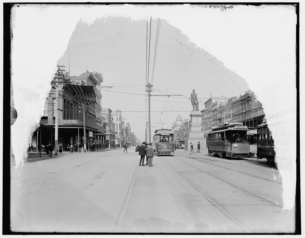 Canal Street, New Orleans, about 1901, with the streetcars running.
