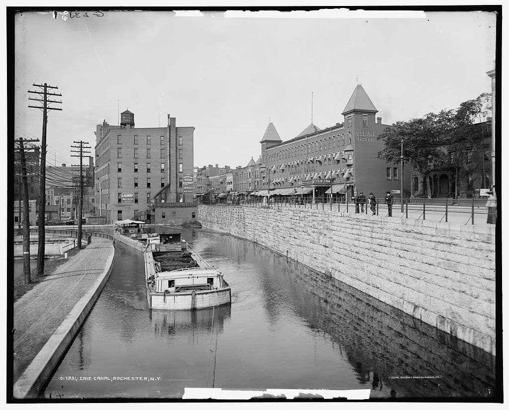 The canal at Rochester, on a Detroit Publishing glass negative made between 1900 and 1906.