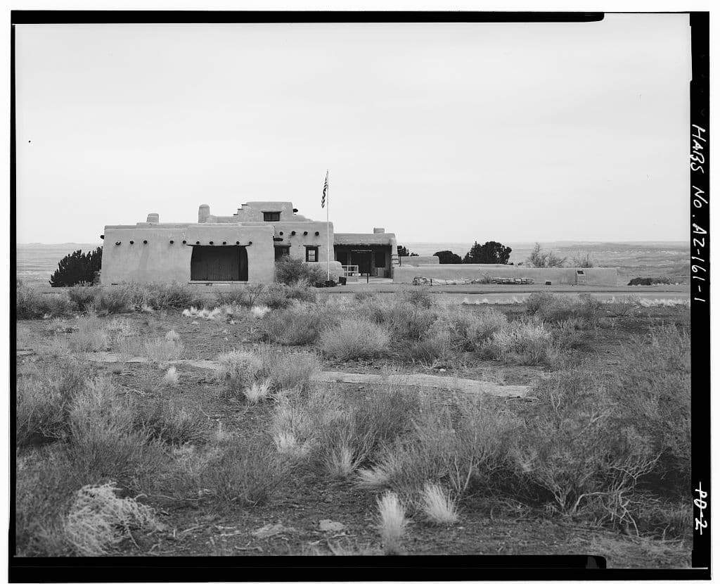 The Painted Desert Inn. The Fred Harvey Company brought in Mary Colter to redecorate it in 1947.