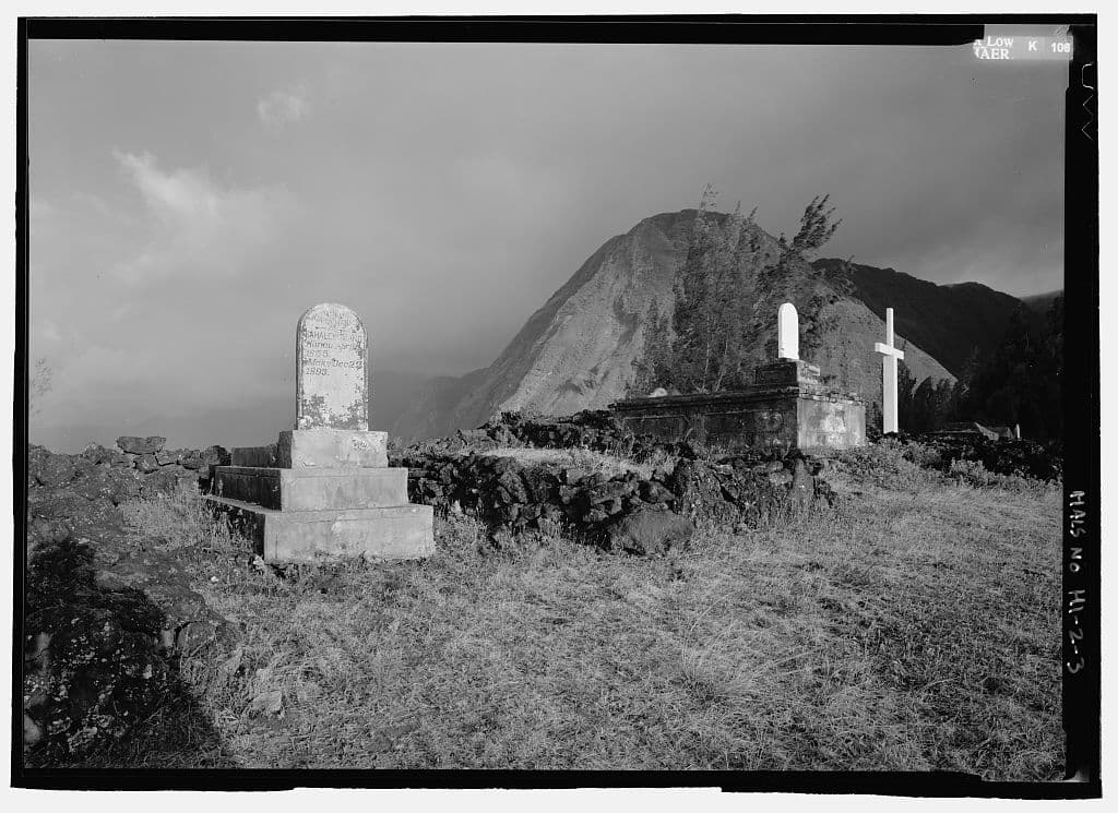 Graves in the cemetery on the crater rim above the settlement.