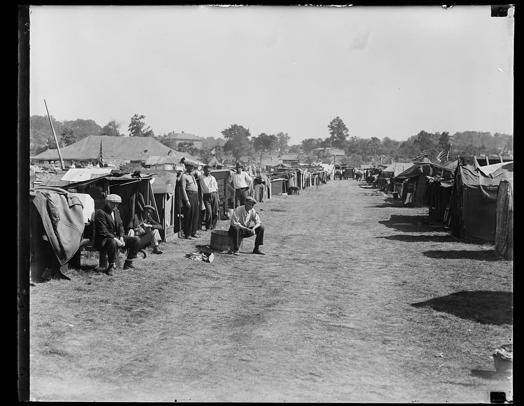 The Bonus Army camp on the Anacostia flats, Washington, D.C., 1932.
