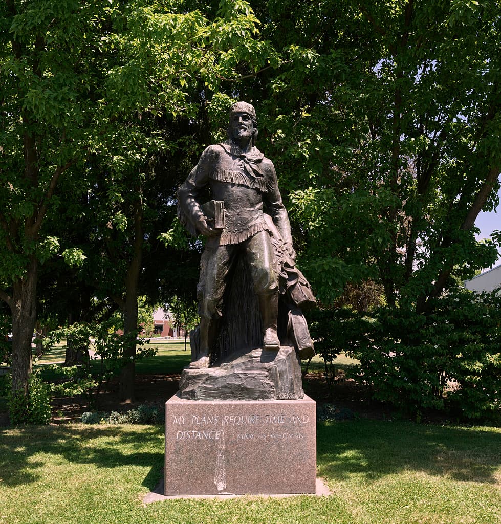 The bronze of Marcus Whitman in Walla Walla, some miles from the mission site.