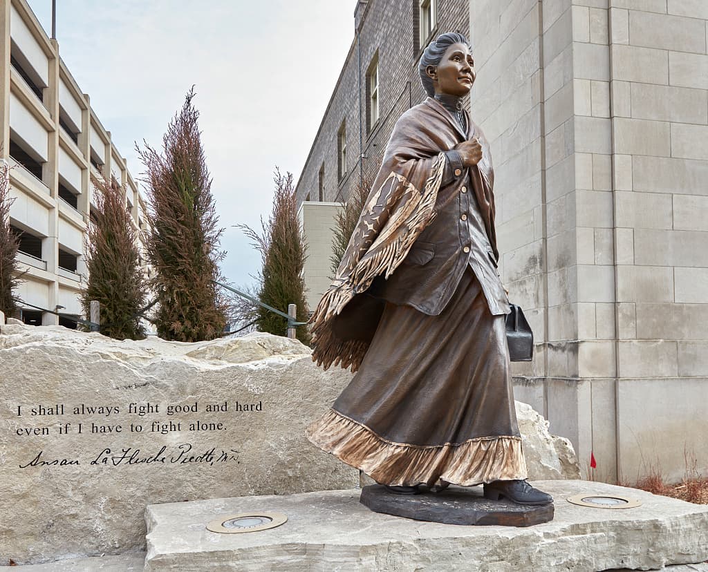 Ben Victor's bronze of her on Centennial Mall in Lincoln, photographed in 2021.