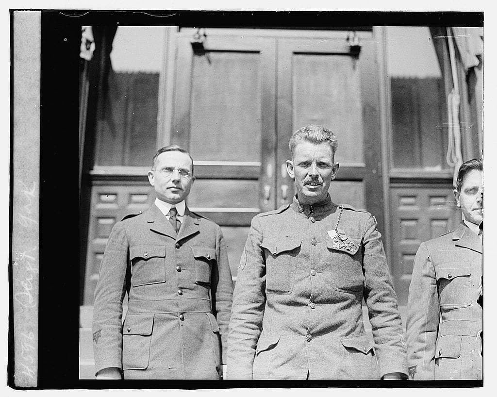 York with two other soldiers, in a National Photo Company negative of 1918 to 1920.