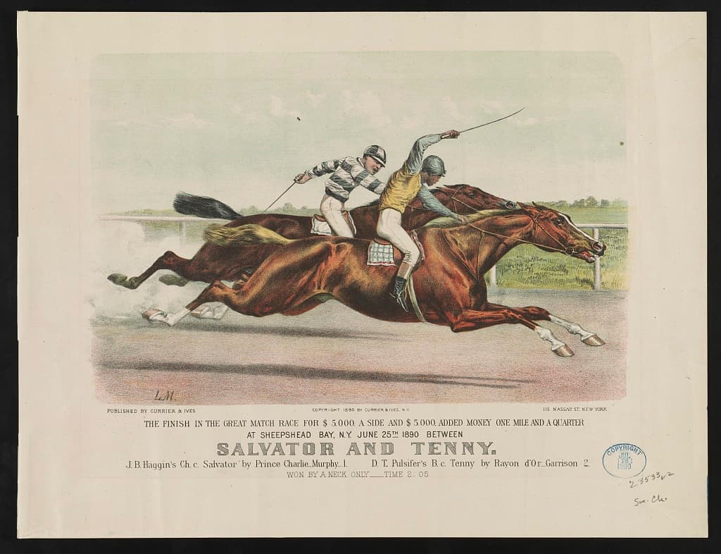 The finish of the Salvator and Tenny match race at Sheepshead Bay, 25 June 1890.