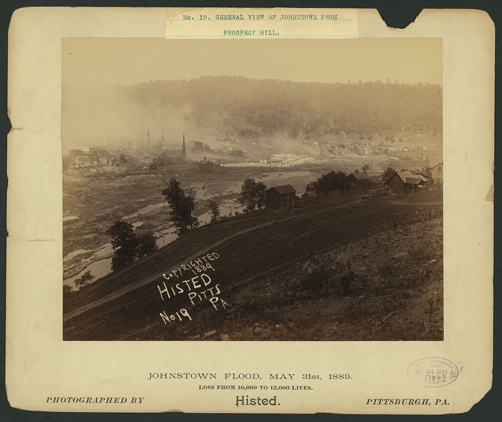 Johnstown from Prospect Hill. The Library's note says the photograph shows the relief camp tents.