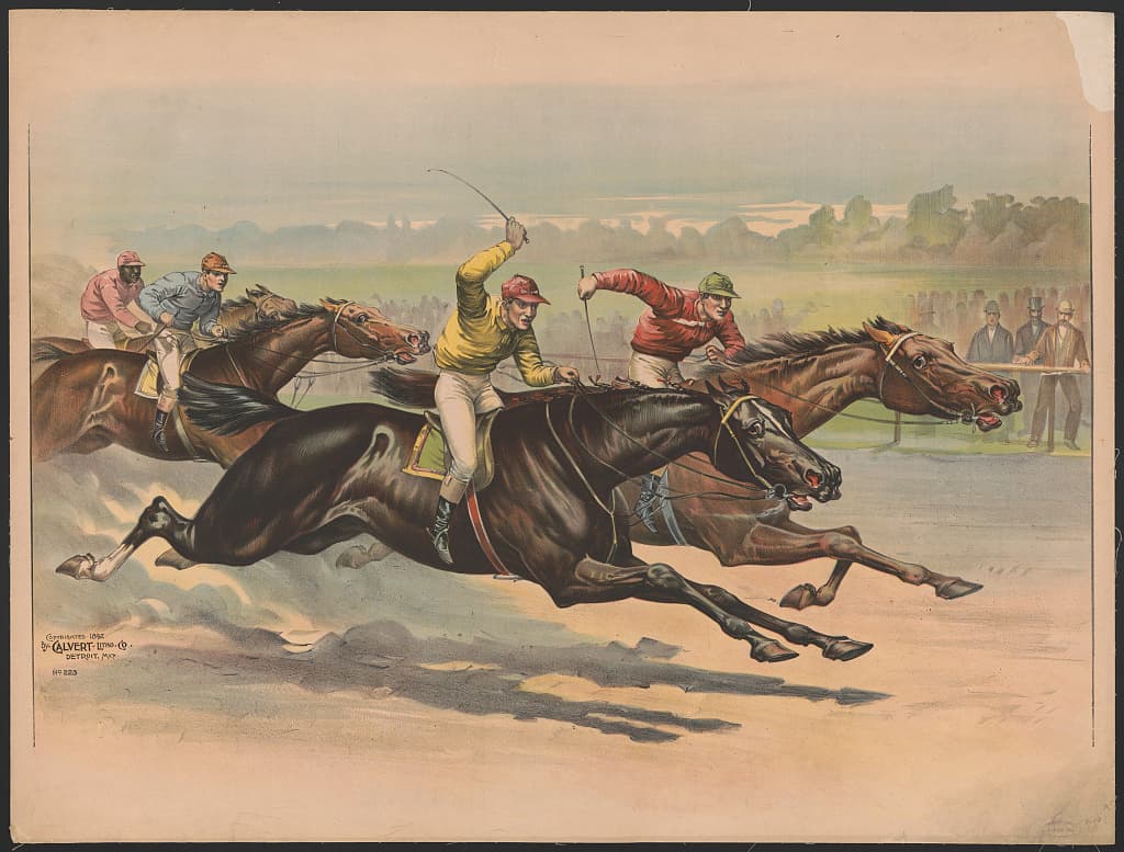 An 1892 racing print. The Library's own title names no one in it.