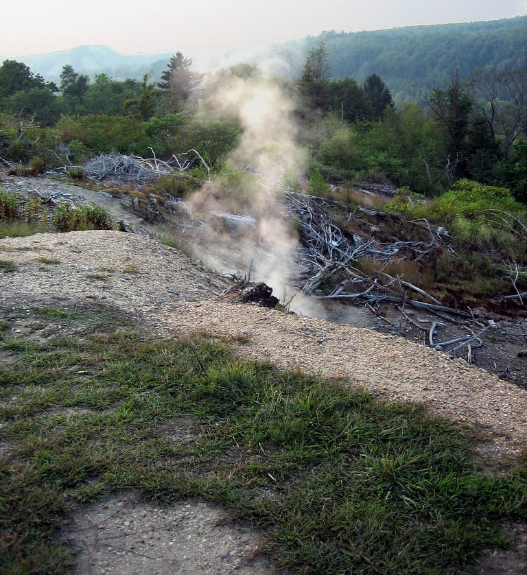 Smoke coming out of the ground at Centralia, above a coal seam alight since 1962.
