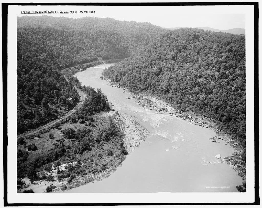 The New River canyon from Hawks Nest, photographed between 1910 and 1920, before the tunnel.
