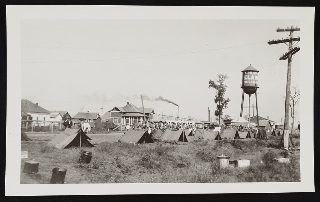 Soldiers' pup tents along Main Street, Elaine, Arkansas, 1919.