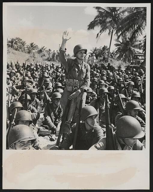 Recruits at an outdoor English class, Camp Tortuguero, Puerto Rico, 1951.