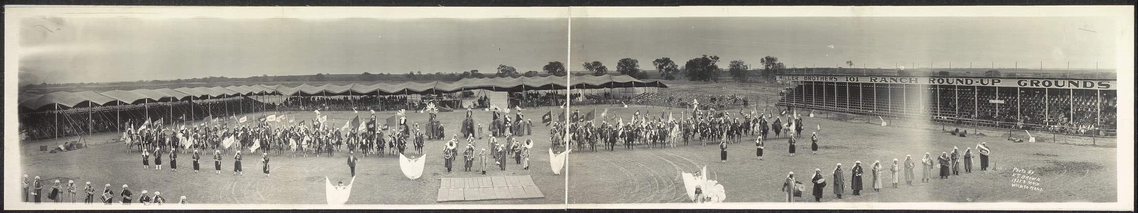 The 101 Ranch show in the arena, photographed in panorama in 1927.