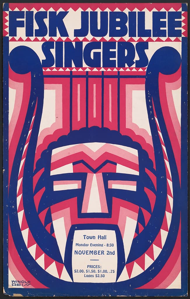 A later concert poster for the Fisk Jubilee Singers, designed by Winold Reiss.