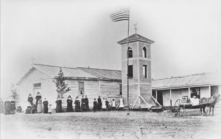St. Peter's Mission near Cascade, Montana, in 1884. She worked here before she carried the mail.