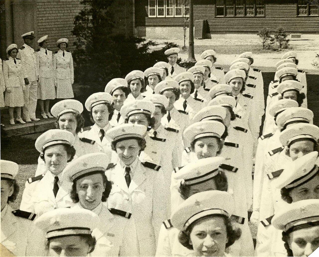 Navy Nurse Corps officers marching at Farragut, about 1943.