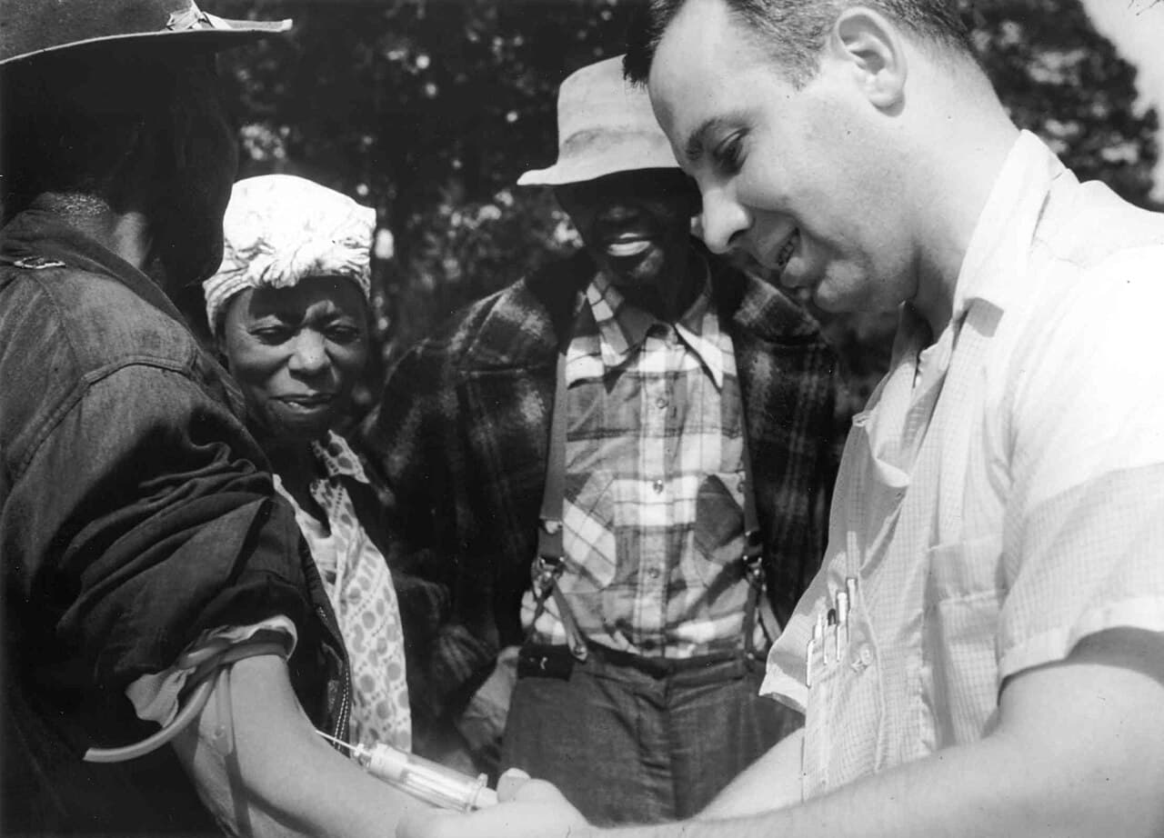 Blood being drawn from a patient in the study, from the National Archives at Atlanta.