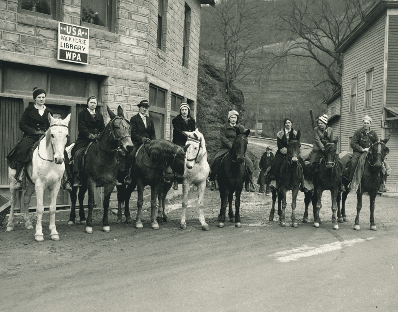 Book carriers ready to take the trail from Hindman, Kentucky. The album calls them Bookwomen.