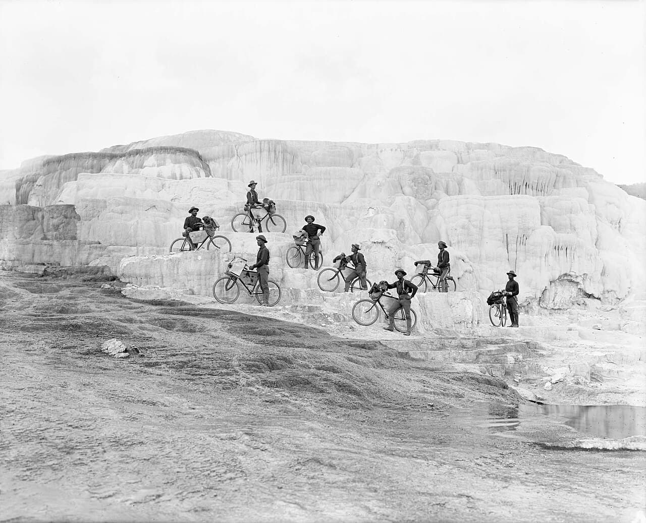 On Minerva Terrace at Mammoth Hot Springs, on the shorter ride to Yellowstone in 1896.